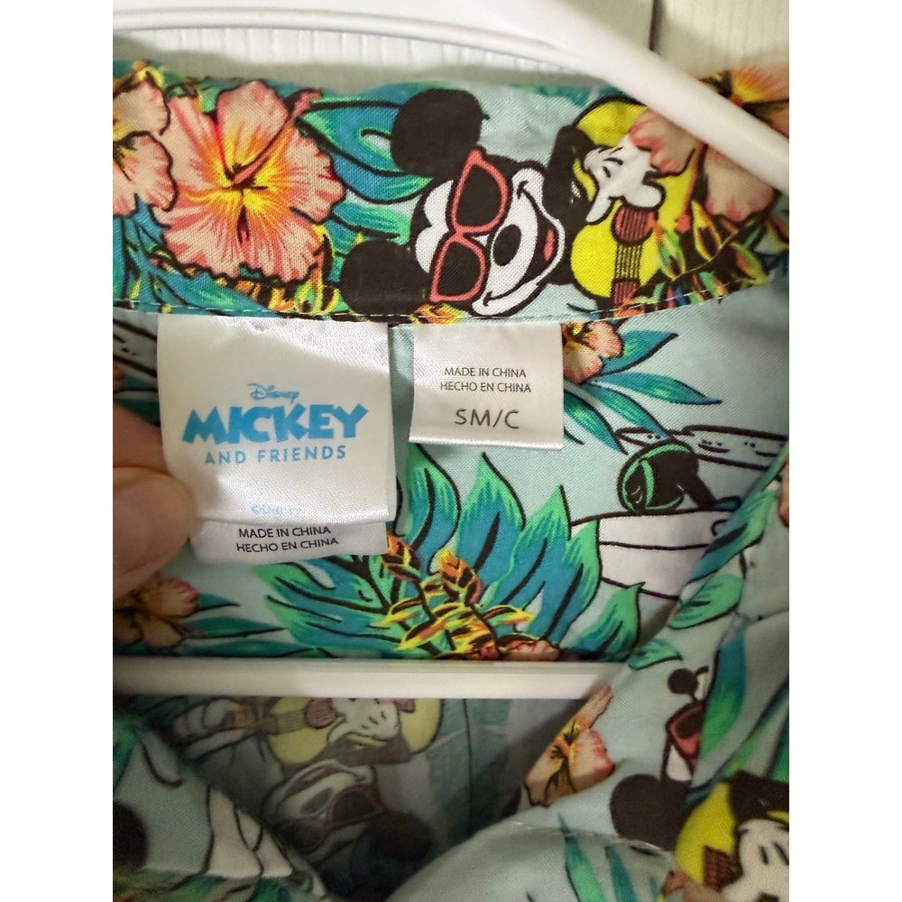 Disney Mickey Mouse Tropical Aloha Shirt Mens Small Blue Mad Engine Rayon Floral - Picture 5 of 6
